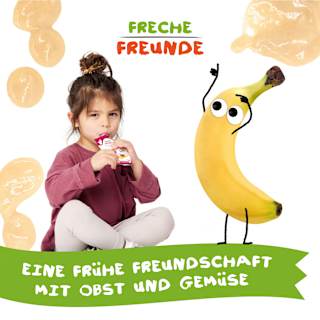 Quetschie Joghurt, Banane, Erdbeere, Apfel & Himbeere, ​ab 10 Monate Freche Freunde