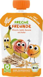 Quetschie Pfirsich, Apfel, Banane mit Hafer ab 6 Monaten  Freche Freunde