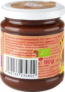 Brotaufstrich Kakao-Creme Cashew & Dattel , ab 3 Jahren FRUCHTBAR Pausenfreund