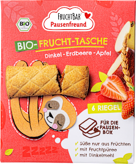 Kindersnack Pausenfreund Frucht-Tasche, Dinkel, Erdbeere, Apfel ab 3 Jahren (6x22 g) FRUCHTBAR Pausenfreund