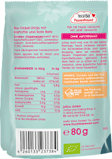 Kindersnacks Knabber-Sticks rote Bete, Kartoffel & Dinkel ab 3 Jahren FRUCHTBAR Pausenfreund
