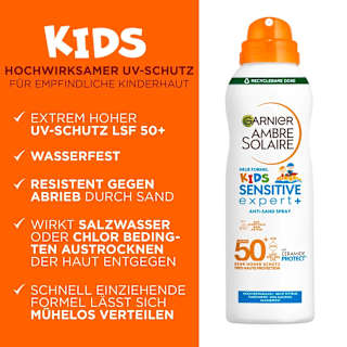 Sonnenspray Aerosol Kids sensitiv expert+, anti Sand LSF 50+ Garnier Ambre Solaire