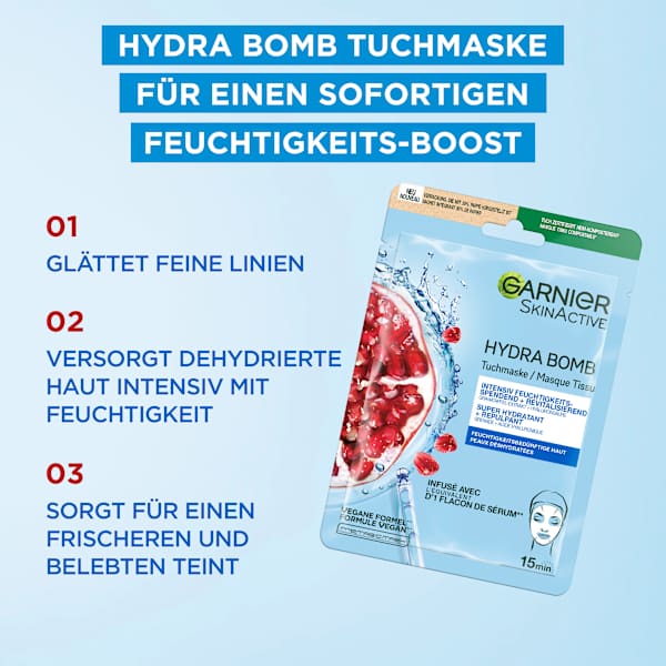 Tuchmaske Hydra Bomb Granatapfel Garnier Skin Active