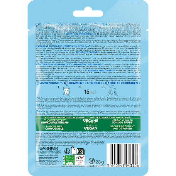 Tuchmaske Hydra Bomb Granatapfel Garnier Skin Active