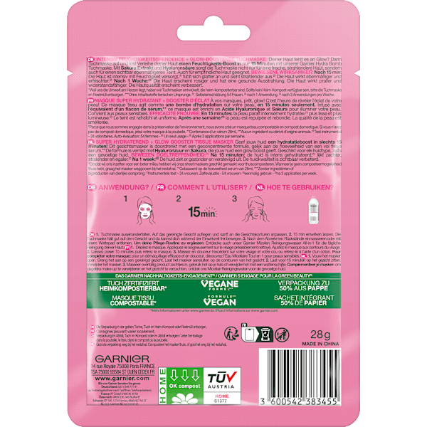 Tuchmaske Hydra Bomb Sakura Glow-Boosting  Garnier Skin Active