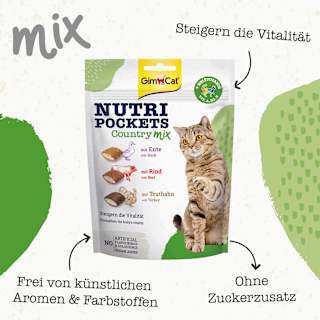 Katzenleckerli mit Ente, Rind & Truthahn, Nutri Pockets Country-Mix GimCat