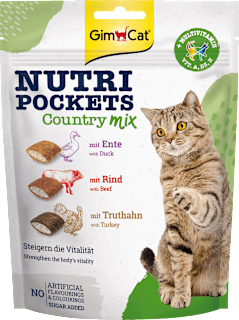 Katzenleckerli mit Ente, Rind & Truthahn, Nutri Pockets Country-Mix, 150 g GimCat