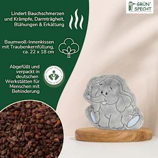 Traubenkern-Kissen Wärmezoo mit Bezug, Elefant  Grünspecht