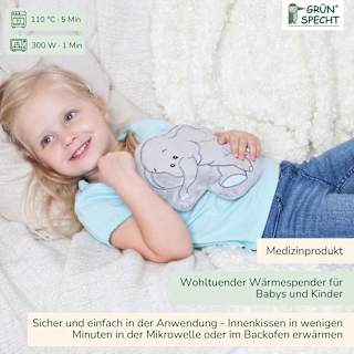 Traubenkern-Kissen Wärmezoo mit Bezug, Elefant  Grünspecht