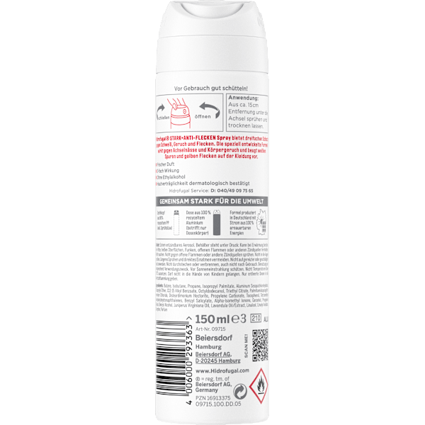 Antitranspirant Deospray Stark+ Anti Flecken Hidrofugal