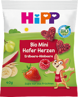 Kindersnack Mini Hafer-Herzen Erdbeere-Himbeere, ab 3 Jahre HiPP