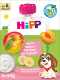 Quetschie Apfel Banane Aprikose mit Joghurt, ab 6. Monat (4x90 g) HiPP