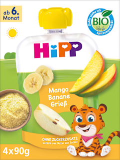 Quetschies Multi Mango Bananen Grieß, ab 6. Monat (4x90 g)  HiPP