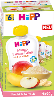 Quetschies Multi Mango Bananen Grieß, ab 6. Monat (4x90 g)  HiPP