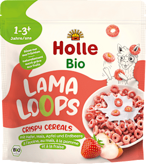 Kindermüsli Knusper Lama Loops mit Hafer, Mais, Apfel & Erdbeere, ab 1 Jahr Holle