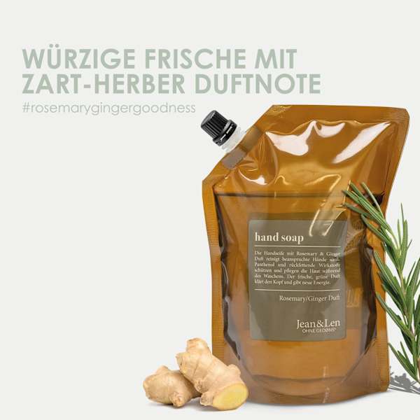 Flüssigseife rosemary & ginger, Rosmarin & Ingwer, Nachfüllpack Jean&Len