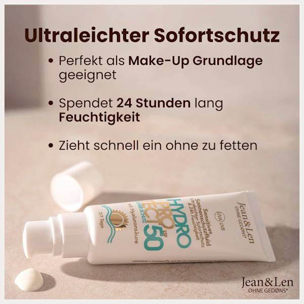 Sonnenfluid Gesicht sensitiv, hydro protect, LSF 50 Jean&Len