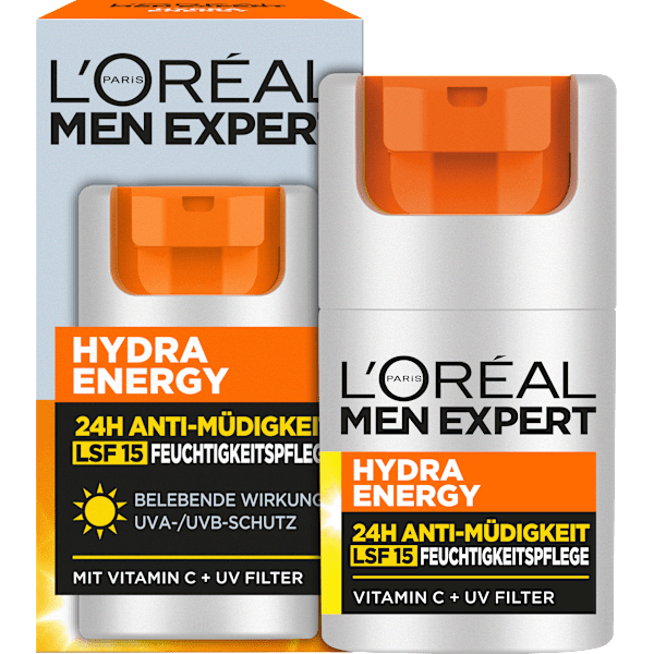 Gesichtscreme Hydra Energy, Feuchtigkeitspflege mit Vitamin C, 24h Anti-Müdigkeit LSF 15 L'ORÉAL PARiS MEN EXPERT