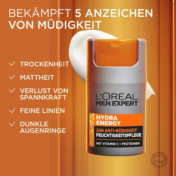 Gesichtscreme Hydra Energy, Feuchtigkeitspflege mit Vitamin C, 24h Anti-Müdigkeit L'ORÉAL PARiS MEN EXPERT