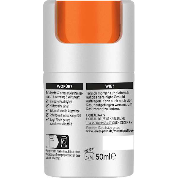 Gesichtscreme Hydra Energy, Feuchtigkeitspflege mit Vitamin C, 24h Anti-Müdigkeit L'ORÉAL PARiS MEN EXPERT