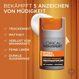 Gesichtscreme Hydra Energy, Feuchtigkeitspflege mit Vitamin C, 24h Anti-Müdigkeit L'ORÉAL PARiS MEN EXPERT