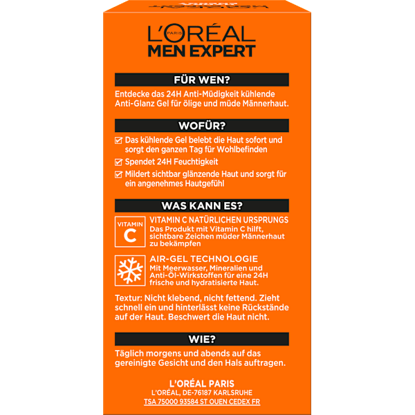Gesichtsgel Hydra Energy, Kühlend & Anti-Glanz, 24h Anti-Müdigkeit L'ORÉAL PARiS MEN EXPERT