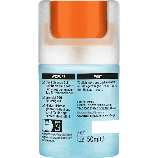 Gesichtsgel Hydra Energy, Kühlend & Anti-Glanz, 24h Anti-Müdigkeit L'ORÉAL PARiS MEN EXPERT