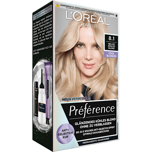 Haarfarbe 8.1 Cool Blondes Helles Kühles Blond   L'ORÉAL PARiS PRÉFÉRENCE