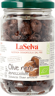 Oliven schwarz, entsteint, im Ofen getrocknet LaSelva