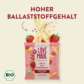 Babysnack Mais Linse, Hafer & Erdbeere ab 6 Monaten LoveMade Organics