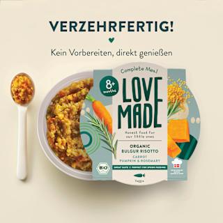 Menü Bulgur Risotto mit Karotten, Kürbis, Rosmarin, ab 8 Monaten LoveMade Organics