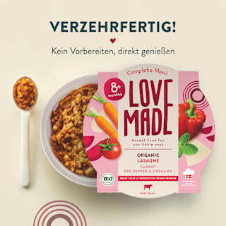 Menü Lasagne mit Karotten, Paprika, Oregano,  ab 8 Monaten LoveMade Organics