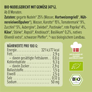 Menü Nudelgericht mit Gemüse, ab 8 Monaten LoveMade Organics