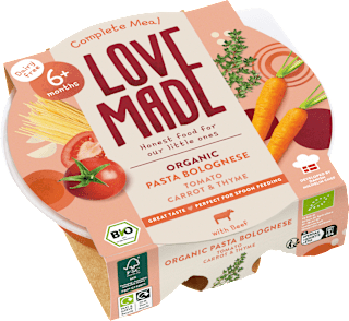 Menü Pasta Bolognese mit Tomaten, Karotten, Thymian, ab 6 Monaten LoveMade Organics