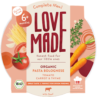 Menü Pasta Bolognese mit Tomaten, Karotten, Thymian, ab 6 Monaten LoveMade Organics
