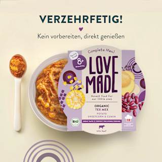 Menü Tex Mex mit Kartoffeln, Rindfleisch, Mais, Kreuzkümmel, ab 8 Monaten LoveMade Organics
