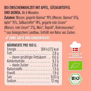 Quetschie Apfel, Süßkartoffel und Quinoa, ab 6 Monaten LoveMade Organics