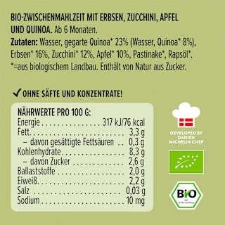 Quetschie Erbsen, Zucchini, Apfel und Quinoa, ab 6 Monaten LoveMade Organics