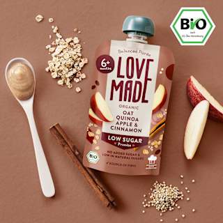 Quetschie Haferbrei, Apfel, Pastinake, Quinoa und Zimt, ab 6 Monaten LoveMade Organics