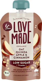 Quetschie Haferbrei, Apfel, Pastinake, Quinoa und Zimt, ab 6 Monaten LoveMade Organics