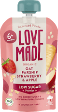 Quetschie Haferbrei, Pastinake, Erdbeere und Apfel, ab 6 Monaten LoveMade Organics
