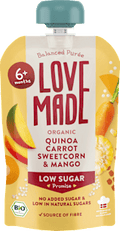 Quetschie Karotte, Mais, Mango und Quinoa, ab 6 Monaten LoveMade Organics