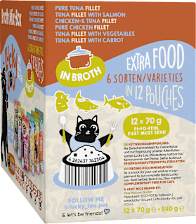 Nassfutter Katze Thunfisch & Huhn in Brühe, Broth Mix Box, Multipack (12x70 g) Lucky Lou