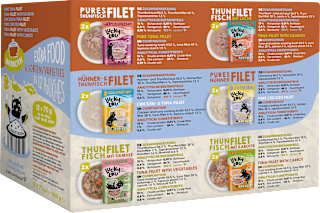 Nassfutter Katze Thunfisch & Huhn in Brühe, Broth Mix Box, Multipack (12x70 g) Lucky Lou