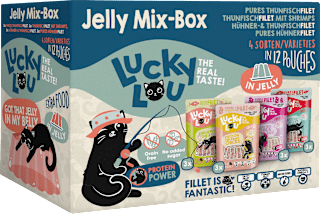 Nassfutter Katze Thunfisch & Huhn Jelly Mix Box, Multipack (12x70 g) Lucky Lou