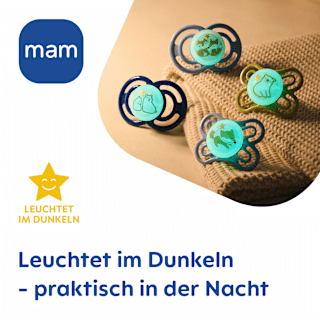 Schnuller Perfect Night Silikon, hellblau/dunkelblau, 6-16 Monate mam