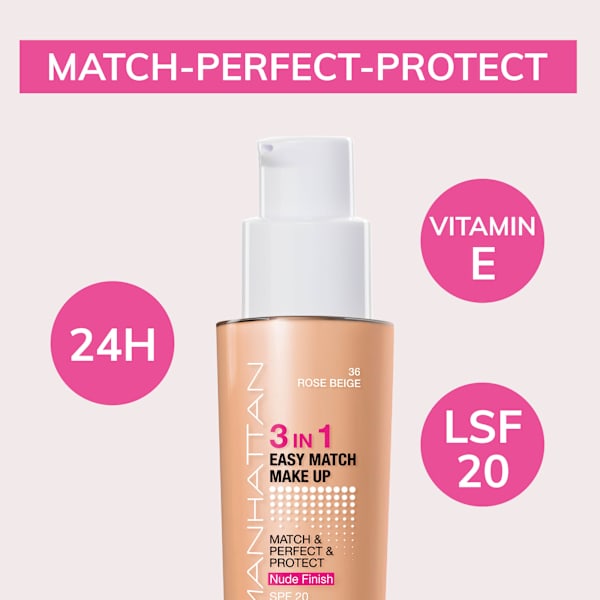 Foundation 3in1 Easy Match Rose Beige 36, LSF 20 MANHATTAN Cosmetics
