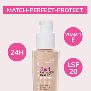 Foundation 3in1 Easy Match Soft Porcelain 30, LSF 20 MANHATTAN Cosmetics