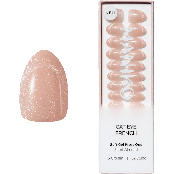 Künstliche Nägel Soft Gel Press Ons Cat Eye French Short Almond  Maniko
