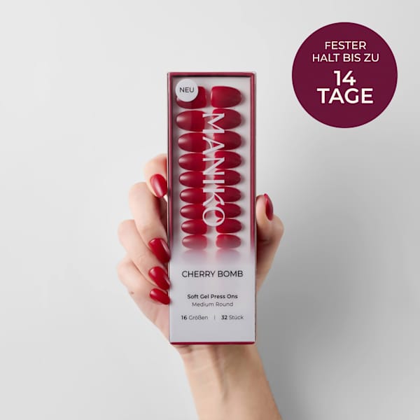 Künstliche Nägel Soft Gel Press Ons Cherry Bomb Medium Round Maniko